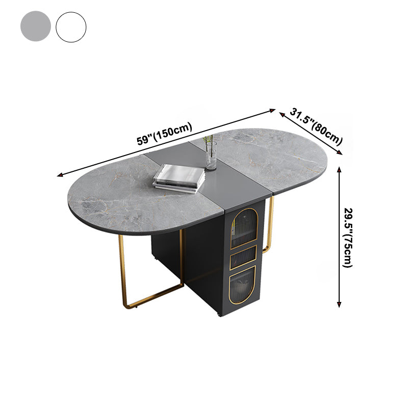 Sintered Stone Dining Table Modern Oval Drop-Leaf 59" Dining Table for Home Use Clearhalo ' dining_table' 'Dining Tables & Seating' 'Dining Tables' 'furn' 'furn_dining_table' 'Furniture' 'furniture_dining_table' 'Kitchen & Dining Furniture' 'kitchen&dining_furn' 'kitchen' 'kitchen_dining_table' 4020911