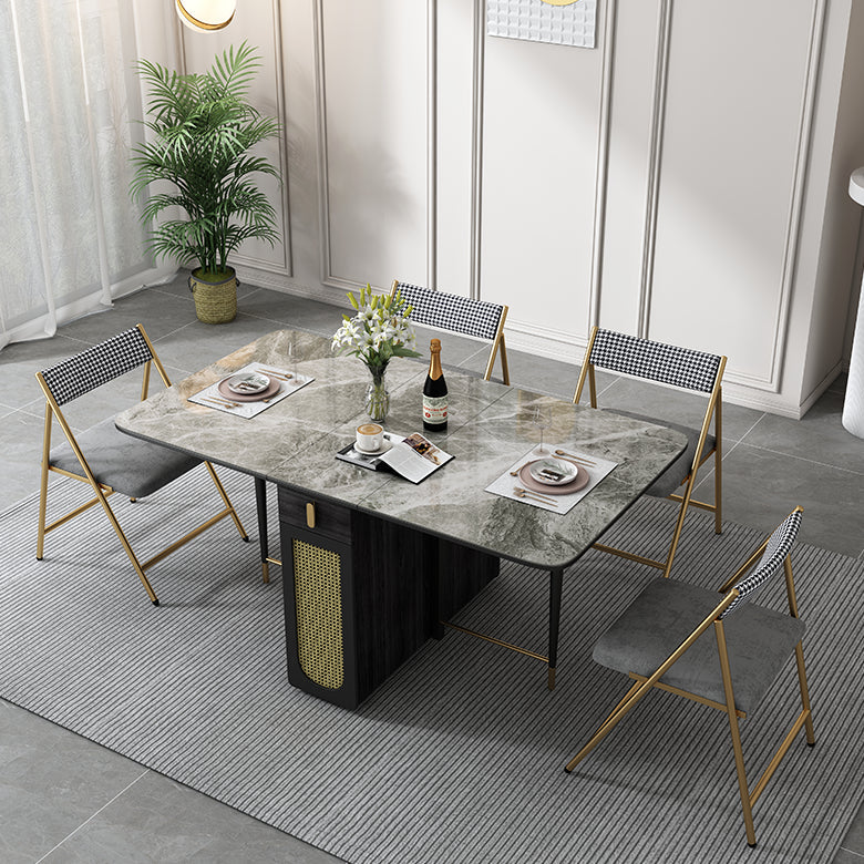 59'' Sintered Stone Top Dining Table Foldable Rectangle Table with Trestle Base Clearhalo ' dining_table' 'Dining Tables & Seating' 'Dining Tables' 'furn' 'furn_dining_table' 'Furniture' 'furniture_dining_table' 'Kitchen & Dining Furniture' 'kitchen&dining_furn' 'kitchen' 'kitchen_dining_table' 4020915