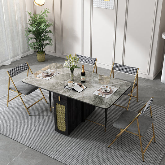 59'' Sintered Stone Top Dining Table Foldable Rectangle Table with Trestle Base Clearhalo ' dining_table' 'Dining Tables & Seating' 'Dining Tables' 'furn' 'furn_dining_table' 'Furniture' 'furniture_dining_table' 'Kitchen & Dining Furniture' 'kitchen&dining_furn' 'kitchen' 'kitchen_dining_table' 4020915