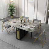 59'' Sintered Stone Top Dining Table Foldable Rectangle Table with Trestle Base Clearhalo ' dining_table' 'Dining Tables & Seating' 'Dining Tables' 'furn' 'furn_dining_table' 'Furniture' 'furniture_dining_table' 'Kitchen & Dining Furniture' 'kitchen&dining_furn' 'kitchen' 'kitchen_dining_table' 4020915