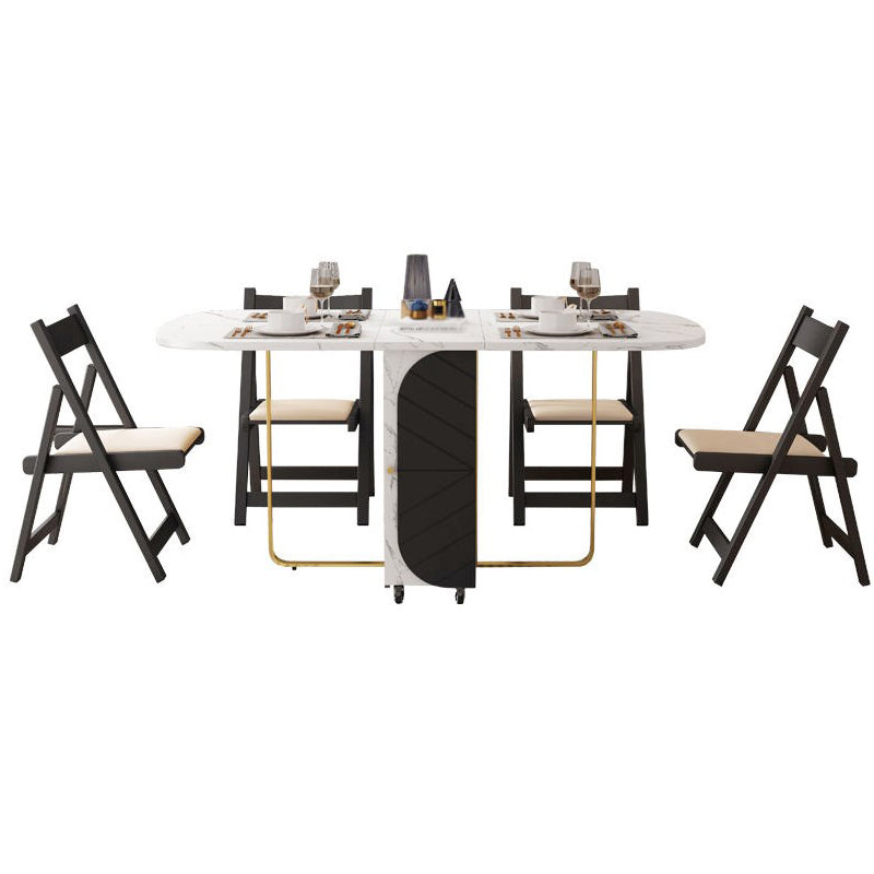 Modern Sintered Stone Dining Table White Rectangle Drop-Leaf 59" Dining Table Clearhalo ' dining_table' 'Dining Tables & Seating' 'Dining Tables' 'furn' 'furn_dining_table' 'Furniture' 'furniture_dining_table' 'Kitchen & Dining Furniture' 'kitchen&dining_furn' 'kitchen' 'kitchen_dining_table' 4020942