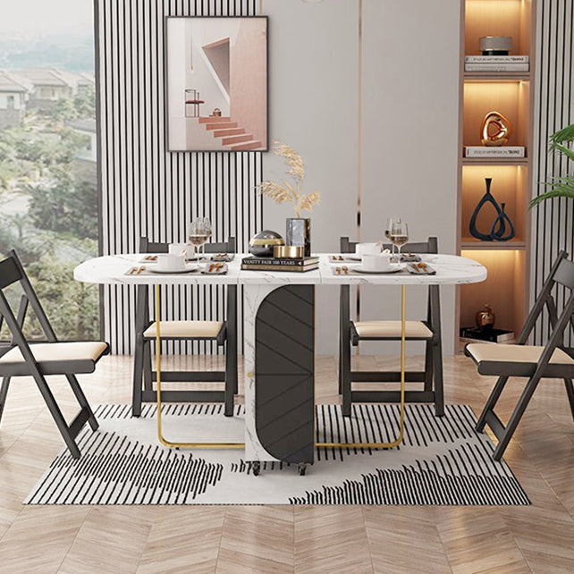 Modern Sintered Stone Dining Table White Rectangle Drop-Leaf 59" Dining Table Clearhalo ' dining_table' 'Dining Tables & Seating' 'Dining Tables' 'furn' 'furn_dining_table' 'Furniture' 'furniture_dining_table' 'Kitchen & Dining Furniture' 'kitchen&dining_furn' 'kitchen' 'kitchen_dining_table' 4020943
