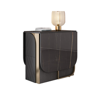 Modern Rectangle Dining Table Sintered Stone Drop-Leaf 63" Table with Gold Frame Black Without Chairs Clearhalo ' dining_table' 'Dining Tables & Seating' 'Dining Tables' 'furn' 'furn_dining_table' 'Furniture' 'furniture_dining_table' 'Kitchen & Dining Furniture' 'kitchen&dining_furn' 'kitchen' 'kitchen_dining_table' 4020949