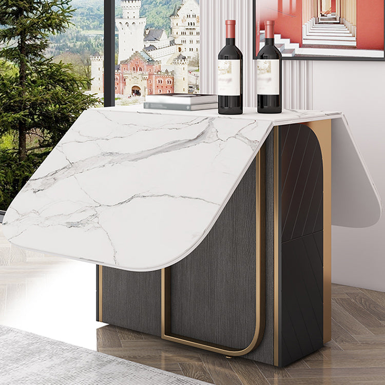 Modern Rectangle Dining Table Sintered Stone Drop-Leaf 63" Table with Gold Frame Clearhalo ' dining_table' 'Dining Tables & Seating' 'Dining Tables' 'furn' 'furn_dining_table' 'Furniture' 'furniture_dining_table' 'Kitchen & Dining Furniture' 'kitchen&dining_furn' 'kitchen' 'kitchen_dining_table' 4020951