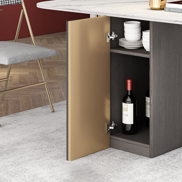 Modern Rectangle Dining Table Sintered Stone Drop-Leaf 63" Table with Gold Frame Clearhalo ' dining_table' 'Dining Tables & Seating' 'Dining Tables' 'furn' 'furn_dining_table' 'Furniture' 'furniture_dining_table' 'Kitchen & Dining Furniture' 'kitchen&dining_furn' 'kitchen' 'kitchen_dining_table' 4020953