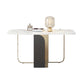 Modern Rectangle Dining Table Sintered Stone Drop-Leaf 63" Table with Gold Frame Clearhalo ' dining_table' 'Dining Tables & Seating' 'Dining Tables' 'furn' 'furn_dining_table' 'Furniture' 'furniture_dining_table' 'Kitchen & Dining Furniture' 'kitchen&dining_furn' 'kitchen' 'kitchen_dining_table' 4020954