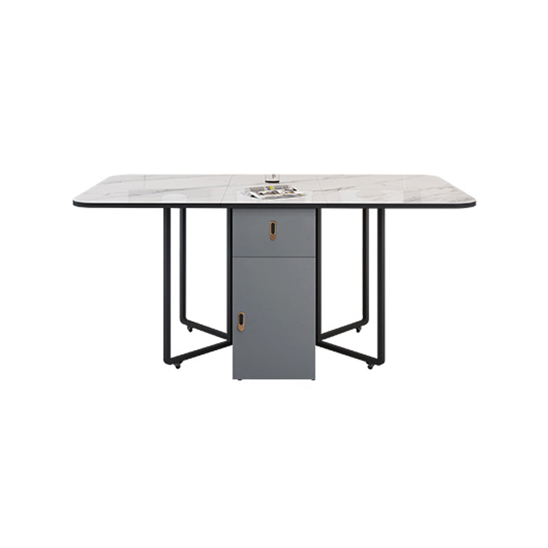 Modern Style Rectangle Dining Table Sintered Stone Drop-Leaf Dining Table White Black Clearhalo ' dining_table' 'Dining Tables & Seating' 'Dining Tables' 'furn' 'furn_dining_table' 'Furniture' 'furniture_dining_table' 'Kitchen & Dining Furniture' 'kitchen&dining_furn' 'kitchen' 'kitchen_dining_table' 4020975