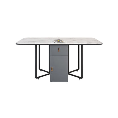 Modern Style Rectangle Dining Table Sintered Stone Drop-Leaf Dining Table White Black Clearhalo ' dining_table' 'Dining Tables & Seating' 'Dining Tables' 'furn' 'furn_dining_table' 'Furniture' 'furniture_dining_table' 'Kitchen & Dining Furniture' 'kitchen&dining_furn' 'kitchen' 'kitchen_dining_table' 4020975