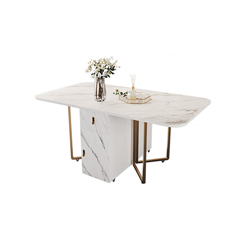 Modern Style Rectangle Dining Table Sintered Stone Drop-Leaf Dining Table White Gold Clearhalo ' dining_table' 'Dining Tables & Seating' 'Dining Tables' 'furn' 'furn_dining_table' 'Furniture' 'furniture_dining_table' 'Kitchen & Dining Furniture' 'kitchen&dining_furn' 'kitchen' 'kitchen_dining_table' 4020976