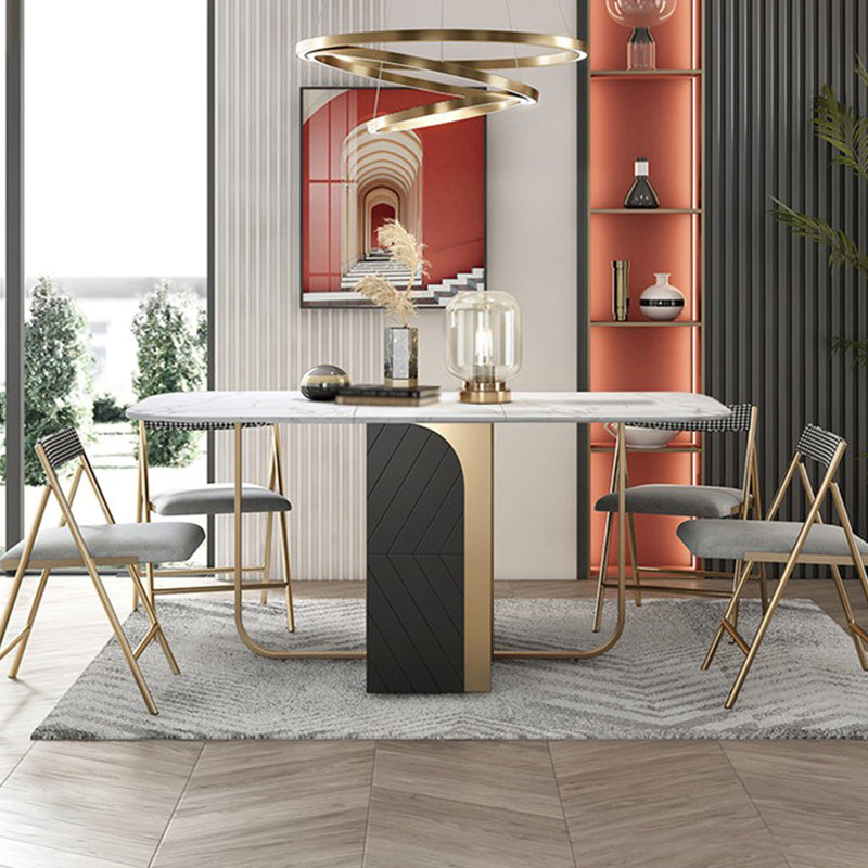 Modern Style Dining Table Sintered Stone Drop-Leaf 63" Table with Metal Base Clearhalo ' dining_table' 'Dining Tables & Seating' 'Dining Tables' 'furn' 'furn_dining_table' 'Furniture' 'furniture_dining_table' 'Kitchen & Dining Furniture' 'kitchen&dining_furn' 'kitchen' 'kitchen_dining_table' 4020989