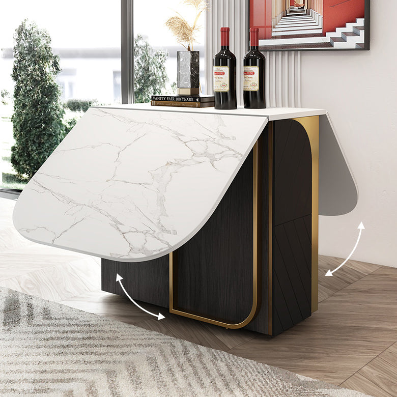 Modern Style Dining Table Sintered Stone Drop-Leaf 63" Table with Metal Base Clearhalo ' dining_table' 'Dining Tables & Seating' 'Dining Tables' 'furn' 'furn_dining_table' 'Furniture' 'furniture_dining_table' 'Kitchen & Dining Furniture' 'kitchen&dining_furn' 'kitchen' 'kitchen_dining_table' 4020992