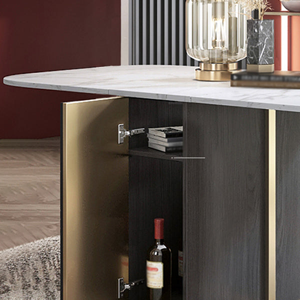 Modern Style Dining Table Sintered Stone Drop-Leaf 63" Table with Metal Base Clearhalo ' dining_table' 'Dining Tables & Seating' 'Dining Tables' 'furn' 'furn_dining_table' 'Furniture' 'furniture_dining_table' 'Kitchen & Dining Furniture' 'kitchen&dining_furn' 'kitchen' 'kitchen_dining_table' 4020993