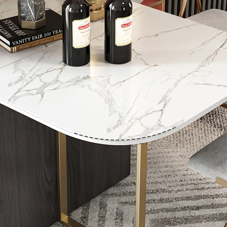 Modern Style Dining Table Sintered Stone Drop-Leaf 63" Table with Metal Base Clearhalo ' dining_table' 'Dining Tables & Seating' 'Dining Tables' 'furn' 'furn_dining_table' 'Furniture' 'furniture_dining_table' 'Kitchen & Dining Furniture' 'kitchen&dining_furn' 'kitchen' 'kitchen_dining_table' 4020995