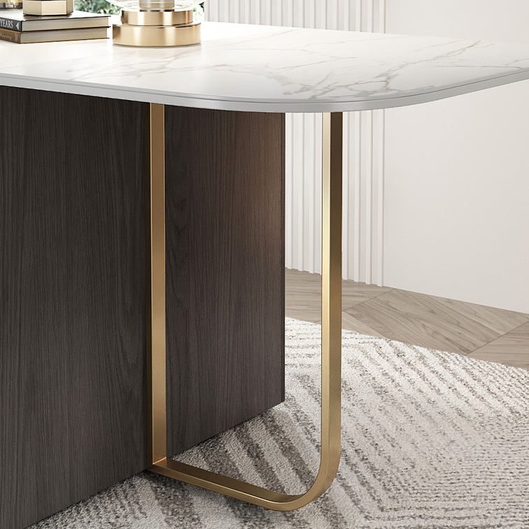 Modern Style Dining Table Sintered Stone Drop-Leaf 63" Table with Metal Base Clearhalo ' dining_table' 'Dining Tables & Seating' 'Dining Tables' 'furn' 'furn_dining_table' 'Furniture' 'furniture_dining_table' 'Kitchen & Dining Furniture' 'kitchen&dining_furn' 'kitchen' 'kitchen_dining_table' 4020996