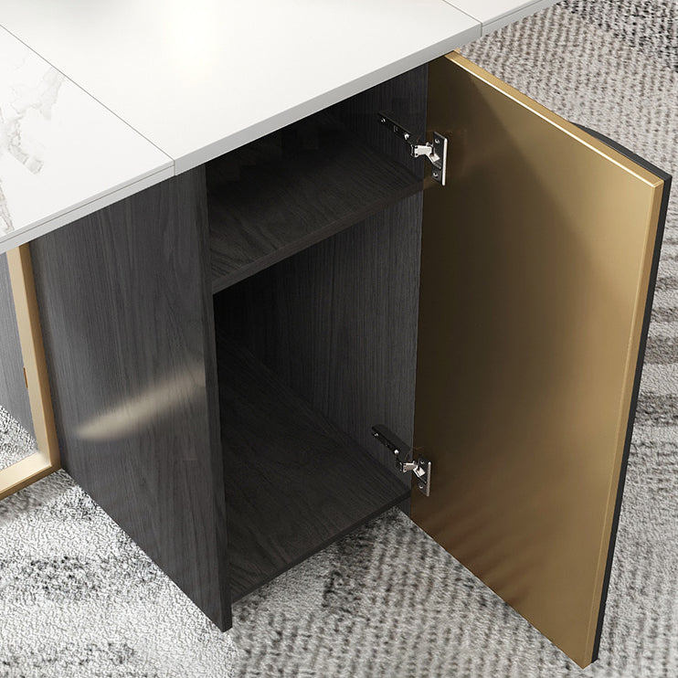 Modern Style Dining Table Sintered Stone Drop-Leaf 63" Table with Metal Base Clearhalo ' dining_table' 'Dining Tables & Seating' 'Dining Tables' 'furn' 'furn_dining_table' 'Furniture' 'furniture_dining_table' 'Kitchen & Dining Furniture' 'kitchen&dining_furn' 'kitchen' 'kitchen_dining_table' 4020997