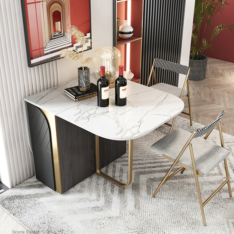 Modern Style Dining Table Sintered Stone Drop-Leaf 63" Table with Metal Base Clearhalo ' dining_table' 'Dining Tables & Seating' 'Dining Tables' 'furn' 'furn_dining_table' 'Furniture' 'furniture_dining_table' 'Kitchen & Dining Furniture' 'kitchen&dining_furn' 'kitchen' 'kitchen_dining_table' 4021000