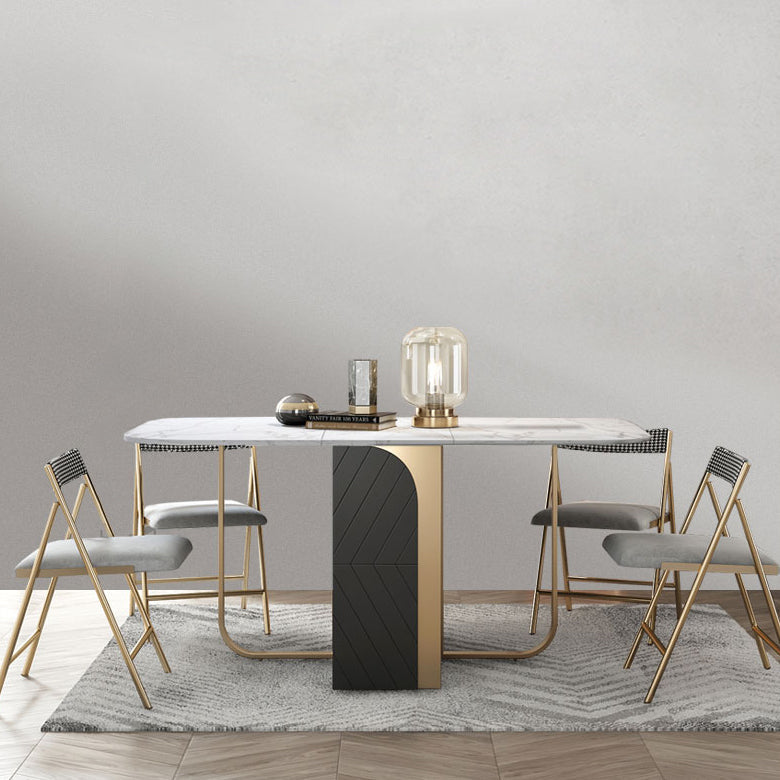 Modern Style Dining Table Sintered Stone Drop-Leaf 63" Table with Metal Base Clearhalo ' dining_table' 'Dining Tables & Seating' 'Dining Tables' 'furn' 'furn_dining_table' 'Furniture' 'furniture_dining_table' 'Kitchen & Dining Furniture' 'kitchen&dining_furn' 'kitchen' 'kitchen_dining_table' 4021001