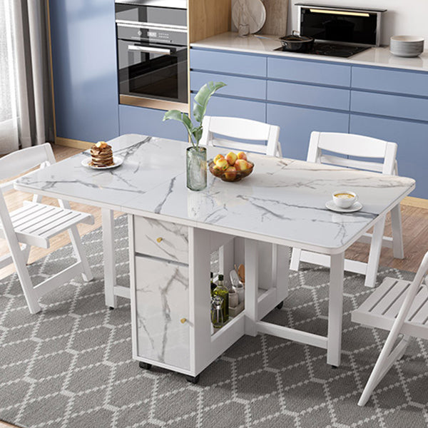 Modern White Dining Table Sintered Stone Drop-Leaf Dining Table for Home Use Clearhalo ' dining_table' 'Dining Tables & Seating' 'Dining Tables' 'furn' 'furn_dining_table' 'Furniture' 'furniture_dining_table' 'Kitchen & Dining Furniture' 'kitchen&dining_furn' 'kitchen' 'kitchen_dining_table' 4021003