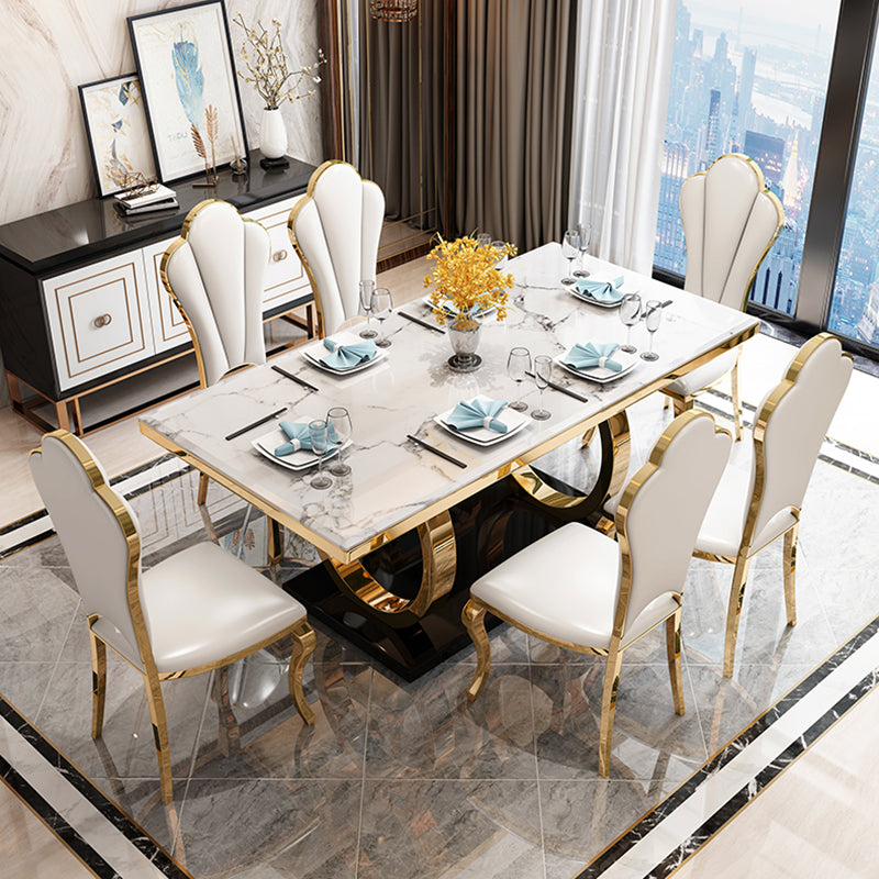 Luxury Style Marble Dining Table Trestle Base Rectangle Table for Home Clearhalo ' dining_table' 'Dining Tables & Seating' 'Dining Tables' 'furn' 'furn_dining_table' 'Furniture' 'furniture_dining_table' 'Kitchen & Dining Furniture' 'kitchen&dining_furn' 'kitchen' 'kitchen_dining_table' 4021027