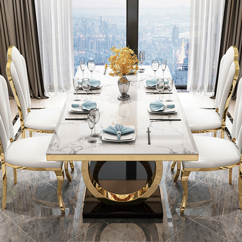 Luxury Style Marble Dining Table Trestle Base Rectangle Table for Home Clearhalo ' dining_table' 'Dining Tables & Seating' 'Dining Tables' 'furn' 'furn_dining_table' 'Furniture' 'furniture_dining_table' 'Kitchen & Dining Furniture' 'kitchen&dining_furn' 'kitchen' 'kitchen_dining_table' 4021031