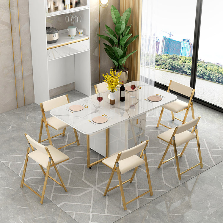 Modern Style White Dining Table Sintered Stone Drop-Leaf Dining Table for Home Use Clearhalo ' dining_table' 'Dining Tables & Seating' 'Dining Tables' 'furn' 'furn_dining_table' 'Furniture' 'furniture_dining_table' 'Kitchen & Dining Furniture' 'kitchen&dining_furn' 'kitchen' 'kitchen_dining_table' 4021040