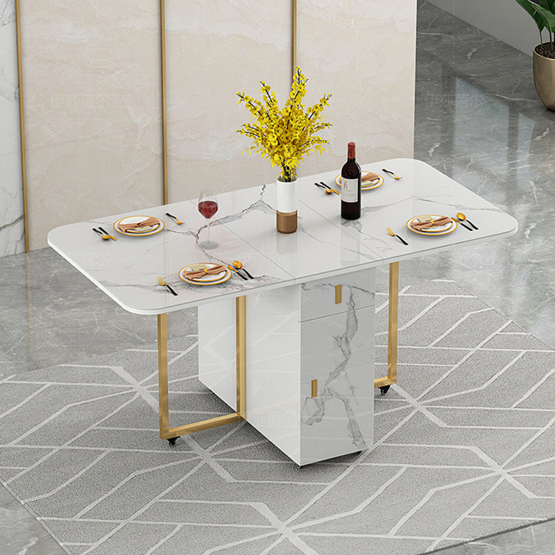 Modern Style White Dining Table Sintered Stone Drop-Leaf Dining Table for Home Use Clearhalo ' dining_table' 'Dining Tables & Seating' 'Dining Tables' 'furn' 'furn_dining_table' 'Furniture' 'furniture_dining_table' 'Kitchen & Dining Furniture' 'kitchen&dining_furn' 'kitchen' 'kitchen_dining_table' 4021041