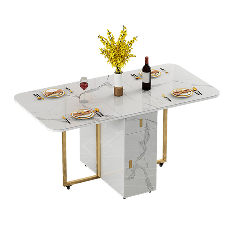 Modern Style White Dining Table Sintered Stone Drop-Leaf Dining Table for Home Use Without Chairs Clearhalo ' dining_table' 'Dining Tables & Seating' 'Dining Tables' 'furn' 'furn_dining_table' 'Furniture' 'furniture_dining_table' 'Kitchen & Dining Furniture' 'kitchen&dining_furn' 'kitchen' 'kitchen_dining_table' 4021044