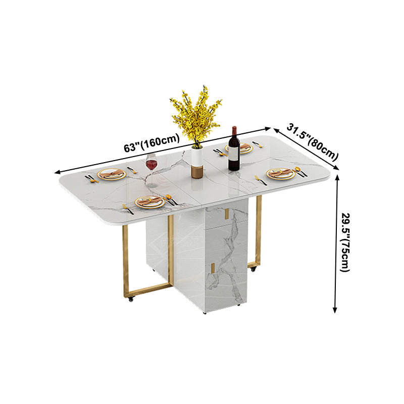 Modern Style White Dining Table Sintered Stone Drop-Leaf Dining Table for Home Use Clearhalo ' dining_table' 'Dining Tables & Seating' 'Dining Tables' 'furn' 'furn_dining_table' 'Furniture' 'furniture_dining_table' 'Kitchen & Dining Furniture' 'kitchen&dining_furn' 'kitchen' 'kitchen_dining_table' 4021046