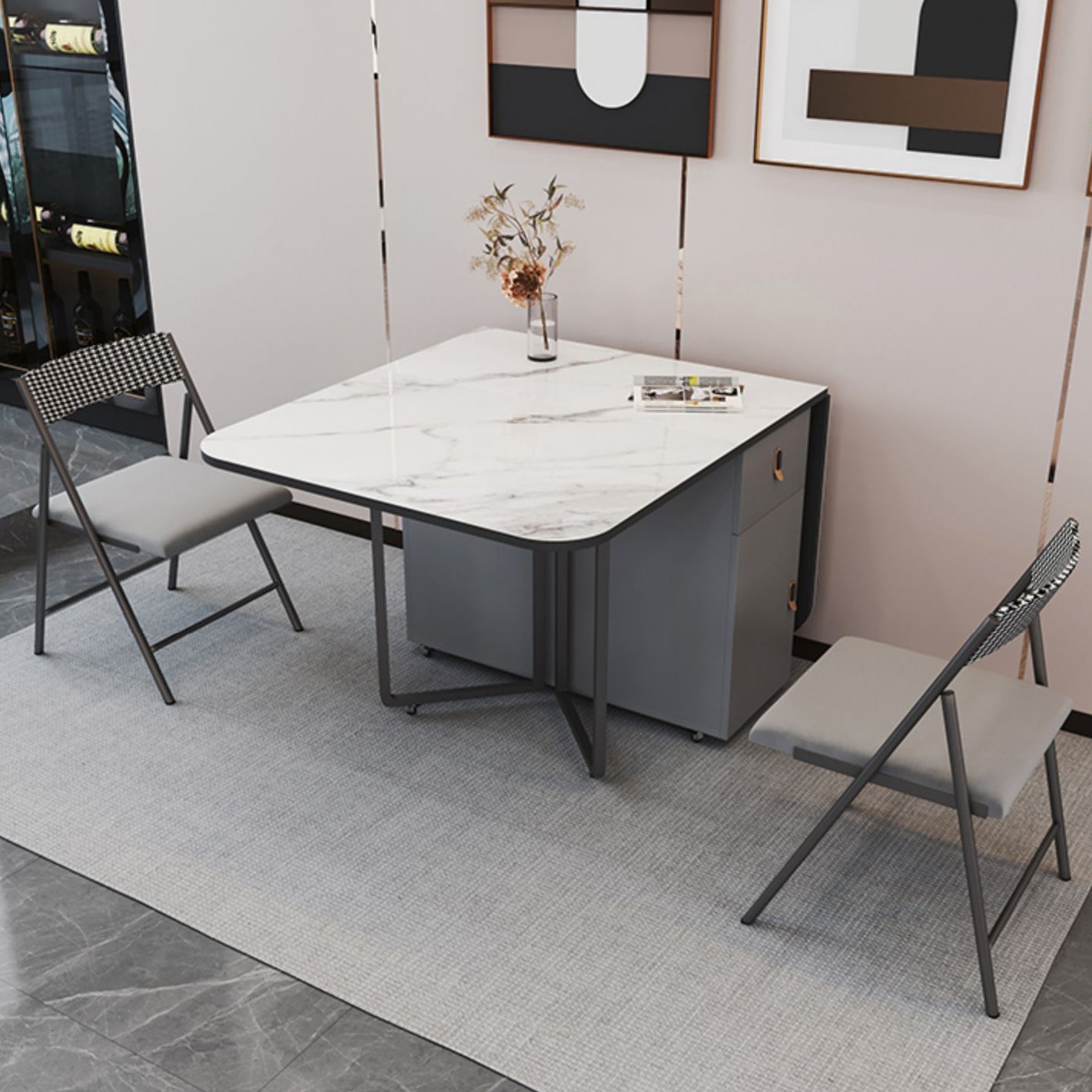 Modern Style Rectangle Dining Table Sintered Stone Drop-Leaf Dining Table with Black Frame Clearhalo ' dining_table' 'Dining Tables & Seating' 'Dining Tables' 'furn' 'furn_dining_table' 'Furniture' 'furniture_dining_table' 'Kitchen & Dining Furniture' 'kitchen&dining_furn' 'kitchen' 'kitchen_dining_table' 4021047