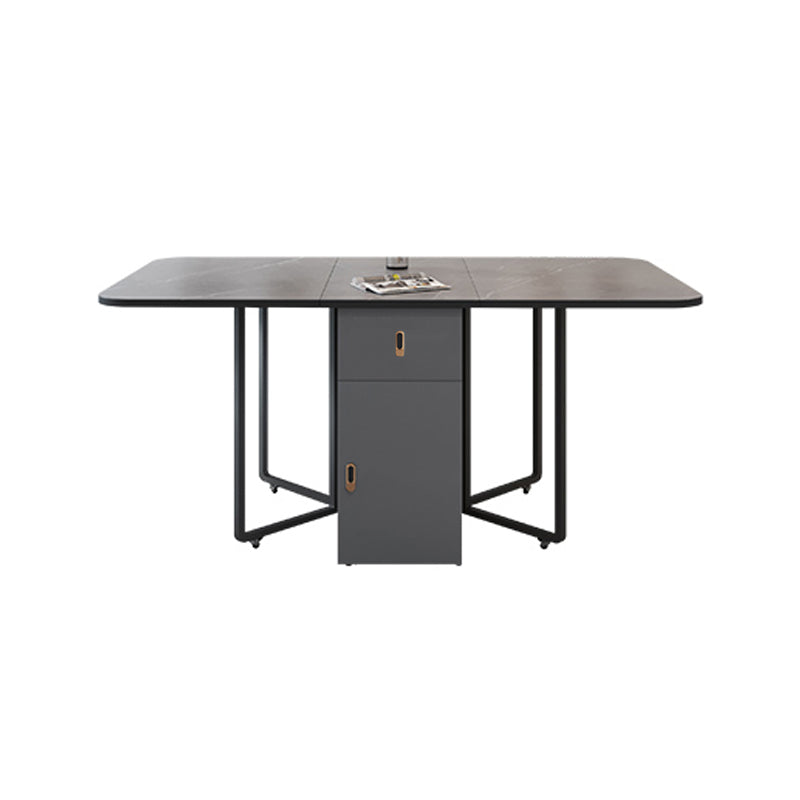Modern Style Rectangle Dining Table Sintered Stone Drop-Leaf Dining Table with Black Frame Gray Without Chairs Clearhalo ' dining_table' 'Dining Tables & Seating' 'Dining Tables' 'furn' 'furn_dining_table' 'Furniture' 'furniture_dining_table' 'Kitchen & Dining Furniture' 'kitchen&dining_furn' 'kitchen' 'kitchen_dining_table' 4021048
