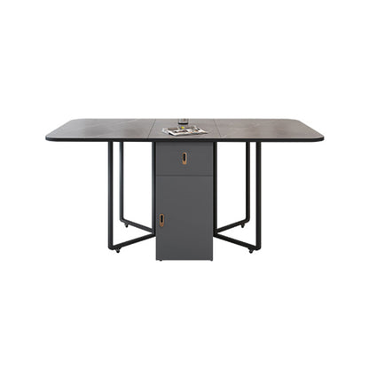 Modern Style Rectangle Dining Table Sintered Stone Drop-Leaf Dining Table with Black Frame Gray Without Chairs Clearhalo ' dining_table' 'Dining Tables & Seating' 'Dining Tables' 'furn' 'furn_dining_table' 'Furniture' 'furniture_dining_table' 'Kitchen & Dining Furniture' 'kitchen&dining_furn' 'kitchen' 'kitchen_dining_table' 4021048