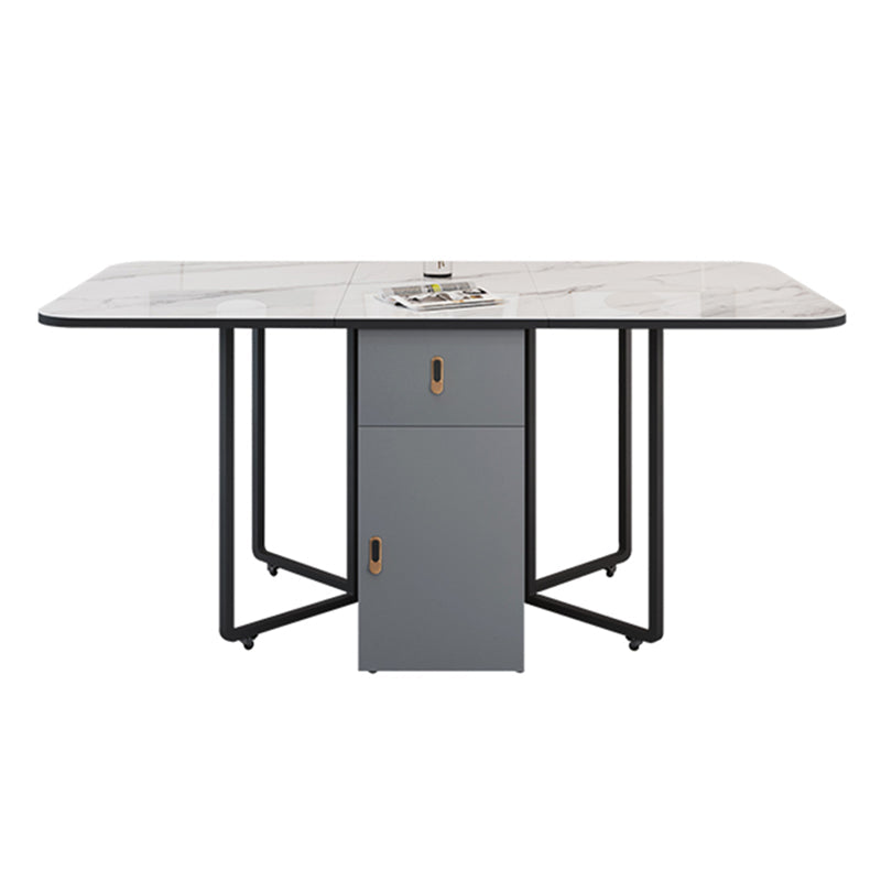 Modern Style Rectangle Dining Table Sintered Stone Drop-Leaf Dining Table with Black Frame White Without Chairs Clearhalo ' dining_table' 'Dining Tables & Seating' 'Dining Tables' 'furn' 'furn_dining_table' 'Furniture' 'furniture_dining_table' 'Kitchen & Dining Furniture' 'kitchen&dining_furn' 'kitchen' 'kitchen_dining_table' 4021052