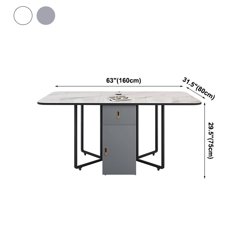 Modern Style Rectangle Dining Table Sintered Stone Drop-Leaf Dining Table with Black Frame Clearhalo ' dining_table' 'Dining Tables & Seating' 'Dining Tables' 'furn' 'furn_dining_table' 'Furniture' 'furniture_dining_table' 'Kitchen & Dining Furniture' 'kitchen&dining_furn' 'kitchen' 'kitchen_dining_table' 4021060