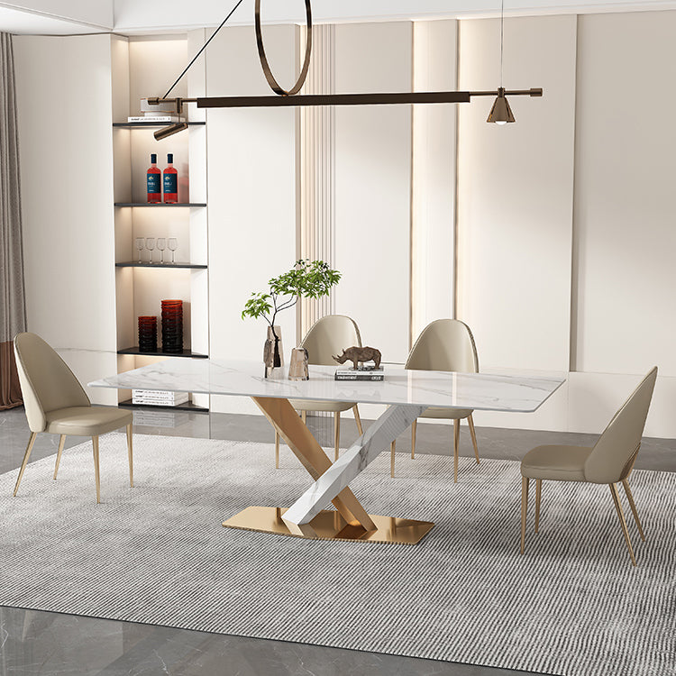 Glam White Sintered Stone Dining Table Rectangle Shape Standard Dining Table for Kitchen Clearhalo ' dining_table' 'Dining Tables & Seating' 'Dining Tables' 'furn' 'furn_dining_table' 'Furniture' 'furniture_dining_table' 'Kitchen & Dining Furniture' 'kitchen&dining_furn' 'kitchen' 'kitchen_dining_table' 4033011