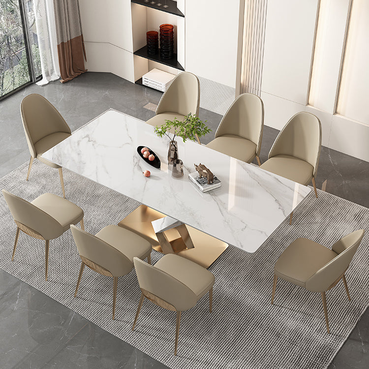 Glam White Sintered Stone Dining Table Rectangle Shape Standard Dining Table for Kitchen Clearhalo ' dining_table' 'Dining Tables & Seating' 'Dining Tables' 'furn' 'furn_dining_table' 'Furniture' 'furniture_dining_table' 'Kitchen & Dining Furniture' 'kitchen&dining_furn' 'kitchen' 'kitchen_dining_table' 4033013