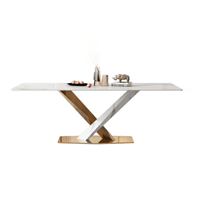 Glam White Sintered Stone Dining Table Rectangle Shape Standard Dining Table for Kitchen Without Chairs Clearhalo ' dining_table' 'Dining Tables & Seating' 'Dining Tables' 'furn' 'furn_dining_table' 'Furniture' 'furniture_dining_table' 'Kitchen & Dining Furniture' 'kitchen&dining_furn' 'kitchen' 'kitchen_dining_table' 4033015