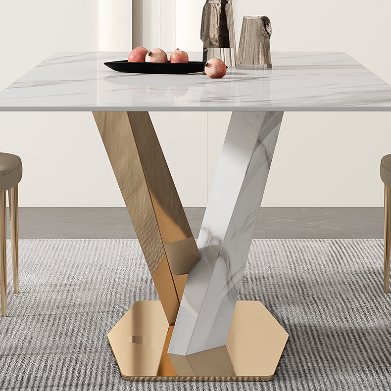 Glam White Sintered Stone Dining Table Rectangle Shape Standard Dining Table for Kitchen Clearhalo ' dining_table' 'Dining Tables & Seating' 'Dining Tables' 'furn' 'furn_dining_table' 'Furniture' 'furniture_dining_table' 'Kitchen & Dining Furniture' 'kitchen&dining_furn' 'kitchen' 'kitchen_dining_table' 4033016