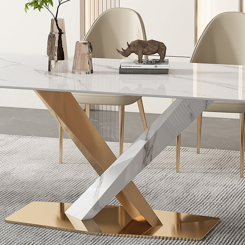 Glam White Sintered Stone Dining Table Rectangle Shape Standard Dining Table for Kitchen Clearhalo ' dining_table' 'Dining Tables & Seating' 'Dining Tables' 'furn' 'furn_dining_table' 'Furniture' 'furniture_dining_table' 'Kitchen & Dining Furniture' 'kitchen&dining_furn' 'kitchen' 'kitchen_dining_table' 4033017