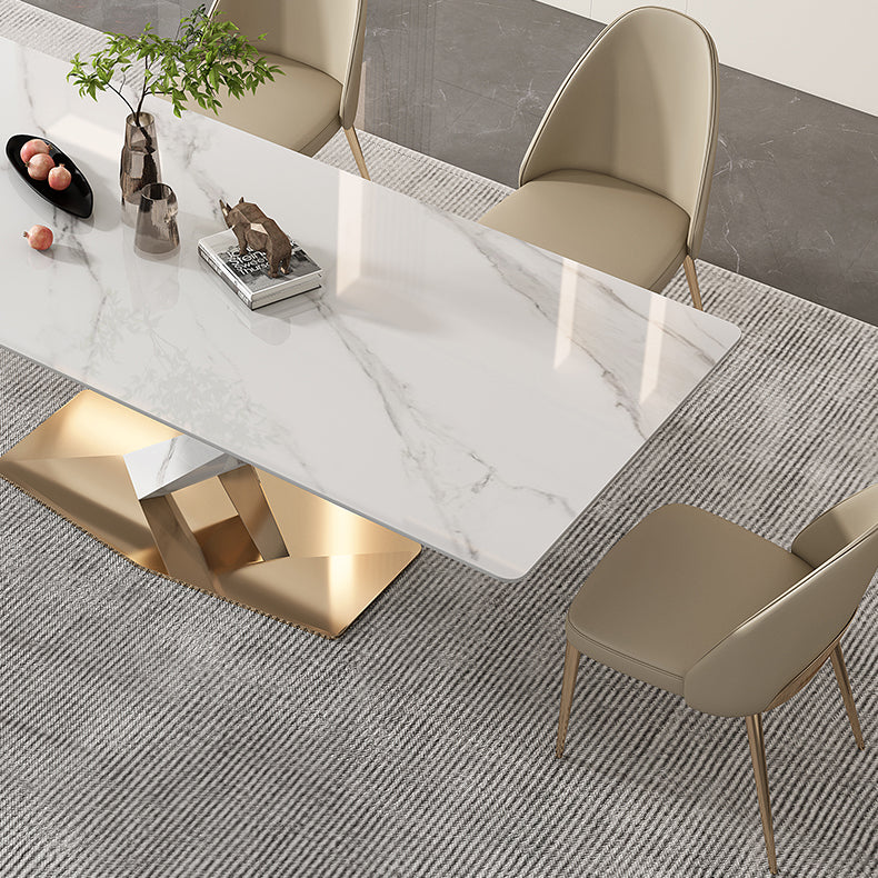Glam White Sintered Stone Dining Table Rectangle Shape Standard Dining Table for Kitchen Clearhalo ' dining_table' 'Dining Tables & Seating' 'Dining Tables' 'furn' 'furn_dining_table' 'Furniture' 'furniture_dining_table' 'Kitchen & Dining Furniture' 'kitchen&dining_furn' 'kitchen' 'kitchen_dining_table' 4033018