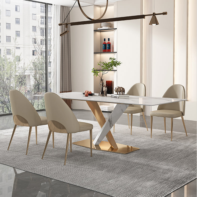 Glam White Sintered Stone Dining Table Rectangle Shape Standard Dining Table for Kitchen Clearhalo ' dining_table' 'Dining Tables & Seating' 'Dining Tables' 'furn' 'furn_dining_table' 'Furniture' 'furniture_dining_table' 'Kitchen & Dining Furniture' 'kitchen&dining_furn' 'kitchen' 'kitchen_dining_table' 4033019