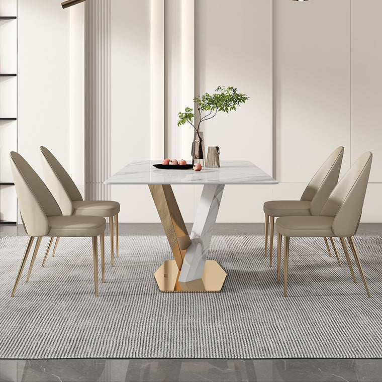 Glam White Sintered Stone Dining Table Rectangle Shape Standard Dining Table for Kitchen Clearhalo ' dining_table' 'Dining Tables & Seating' 'Dining Tables' 'furn' 'furn_dining_table' 'Furniture' 'furniture_dining_table' 'Kitchen & Dining Furniture' 'kitchen&dining_furn' 'kitchen' 'kitchen_dining_table' 4033020