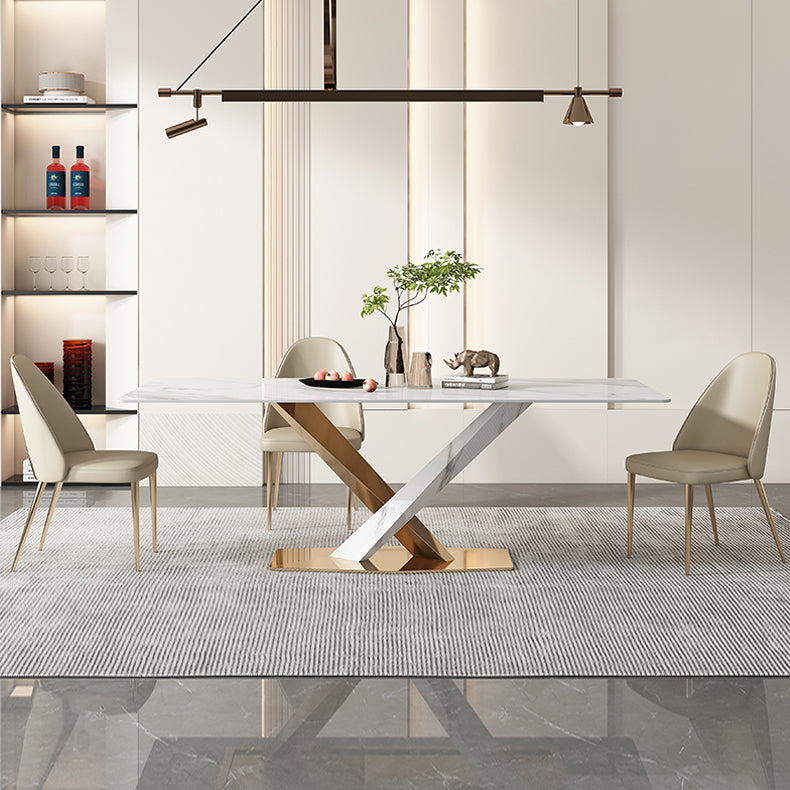Glam White Sintered Stone Dining Table Rectangle Shape Standard Dining Table for Kitchen Clearhalo ' dining_table' 'Dining Tables & Seating' 'Dining Tables' 'furn' 'furn_dining_table' 'Furniture' 'furniture_dining_table' 'Kitchen & Dining Furniture' 'kitchen&dining_furn' 'kitchen' 'kitchen_dining_table' 4033021