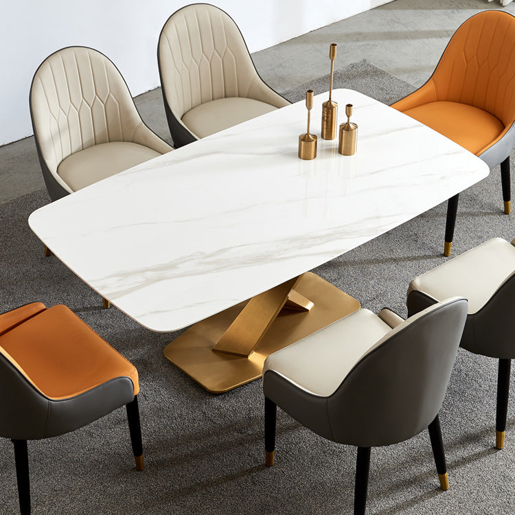 Glam Sintered Stone Top Standard Dining Table Rectangle Shape Dining Table for Kitchen Clearhalo ' dining_table' 'Dining Tables & Seating' 'Dining Tables' 'furn' 'furn_dining_table' 'Furniture' 'furniture_dining_table' 'Kitchen & Dining Furniture' 'kitchen&dining_furn' 'kitchen' 'kitchen_dining_table' 4033026