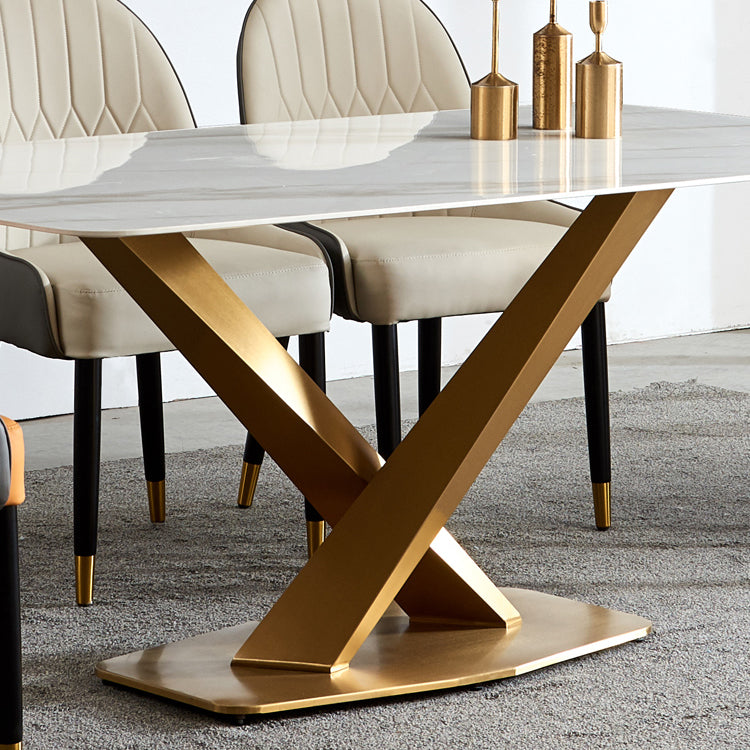 Glam Sintered Stone Top Standard Dining Table Rectangle Shape Dining Table for Kitchen Clearhalo ' dining_table' 'Dining Tables & Seating' 'Dining Tables' 'furn' 'furn_dining_table' 'Furniture' 'furniture_dining_table' 'Kitchen & Dining Furniture' 'kitchen&dining_furn' 'kitchen' 'kitchen_dining_table' 4033028