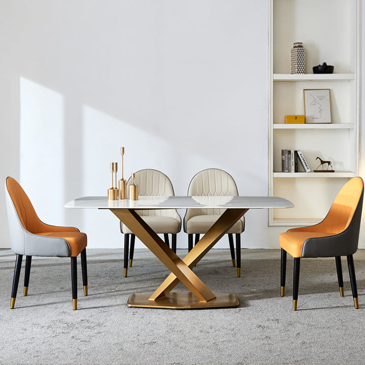 Glam Sintered Stone Top Standard Dining Table Rectangle Shape Dining Table for Kitchen Clearhalo ' dining_table' 'Dining Tables & Seating' 'Dining Tables' 'furn' 'furn_dining_table' 'Furniture' 'furniture_dining_table' 'Kitchen & Dining Furniture' 'kitchen&dining_furn' 'kitchen' 'kitchen_dining_table' 4033032