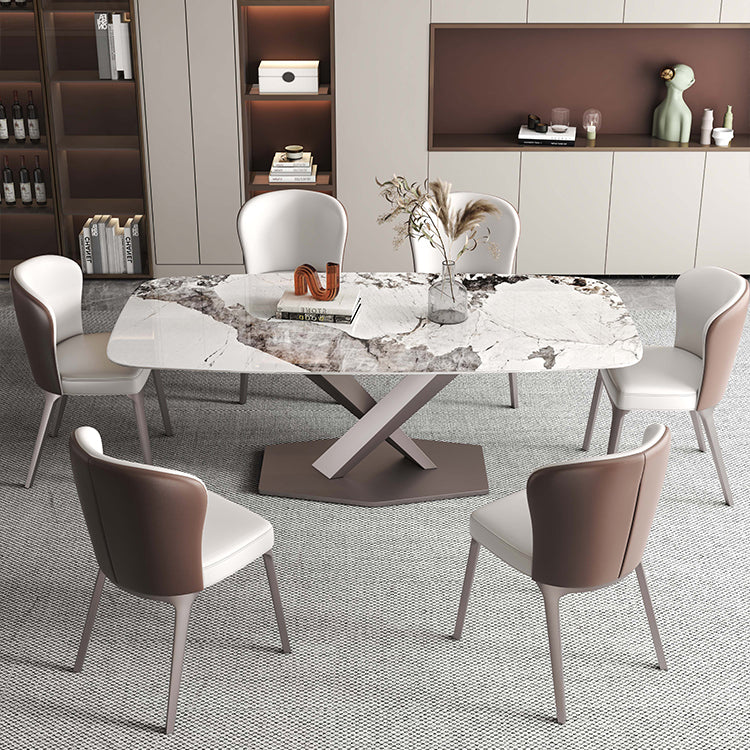 Rectangle White Tone Dining Table Sintered Stone Table Luxury with Pedestal Clearhalo ' dining_table' 'Dining Tables & Seating' 'Dining Tables' 'furn' 'furn_dining_table' 'Furniture' 'furniture_dining_table' 'Kitchen & Dining Furniture' 'kitchen&dining_furn' 'kitchen' 'kitchen_dining_table' 4033089