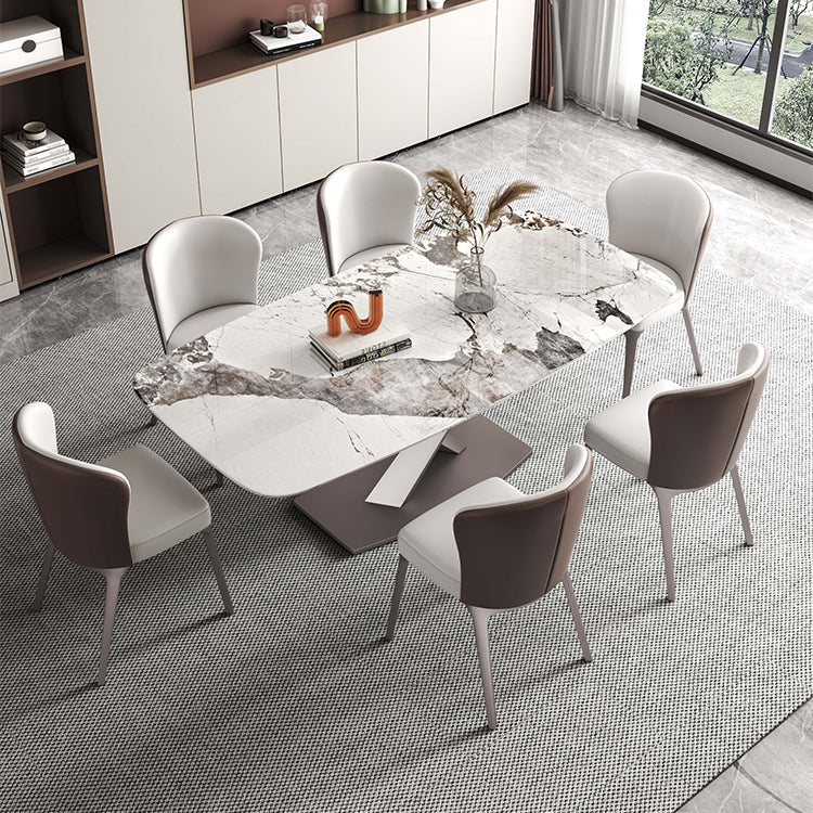 Rectangle White Tone Dining Table Sintered Stone Table Luxury with Pedestal Clearhalo ' dining_table' 'Dining Tables & Seating' 'Dining Tables' 'furn' 'furn_dining_table' 'Furniture' 'furniture_dining_table' 'Kitchen & Dining Furniture' 'kitchen&dining_furn' 'kitchen' 'kitchen_dining_table' 4033090