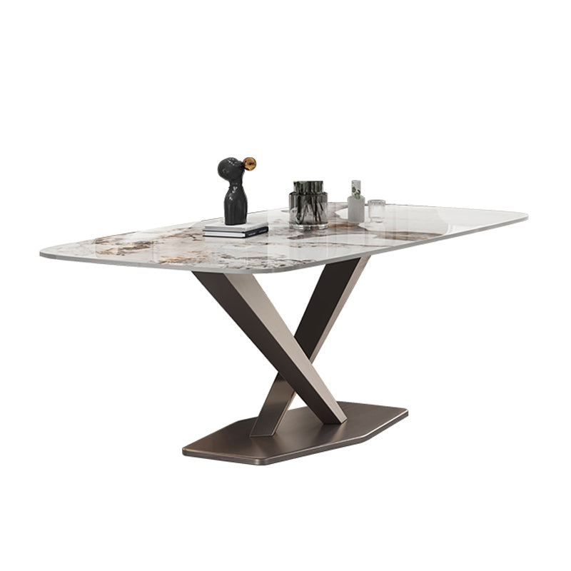 Rectangle White Tone Dining Table Sintered Stone Table Luxury with Pedestal Without Chairs Clearhalo ' dining_table' 'Dining Tables & Seating' 'Dining Tables' 'furn' 'furn_dining_table' 'Furniture' 'furniture_dining_table' 'Kitchen & Dining Furniture' 'kitchen&dining_furn' 'kitchen' 'kitchen_dining_table' 4033093