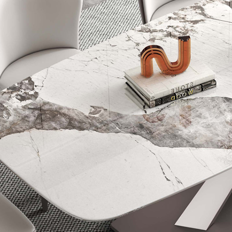 Rectangle White Tone Dining Table Sintered Stone Table Luxury with Pedestal Clearhalo ' dining_table' 'Dining Tables & Seating' 'Dining Tables' 'furn' 'furn_dining_table' 'Furniture' 'furniture_dining_table' 'Kitchen & Dining Furniture' 'kitchen&dining_furn' 'kitchen' 'kitchen_dining_table' 4033094