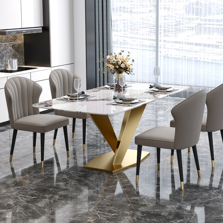 Rectangle Glam Dining Table White Tone Fixed Table with Sintered Stone Clearhalo ' dining_table' 'Dining Tables & Seating' 'Dining Tables' 'furn' 'furn_dining_table' 'Furniture' 'furniture_dining_table' 'Kitchen & Dining Furniture' 'kitchen&dining_furn' 'kitchen' 'kitchen_dining_table' 4033106